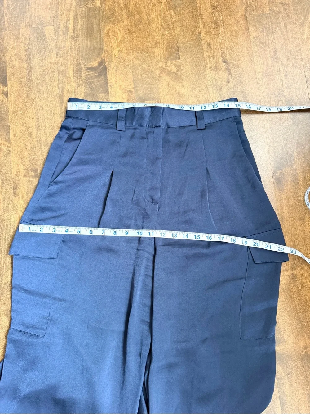 Ba&sh Cary Wide-Leg Navy Cargo Dress Pants slinky fabric